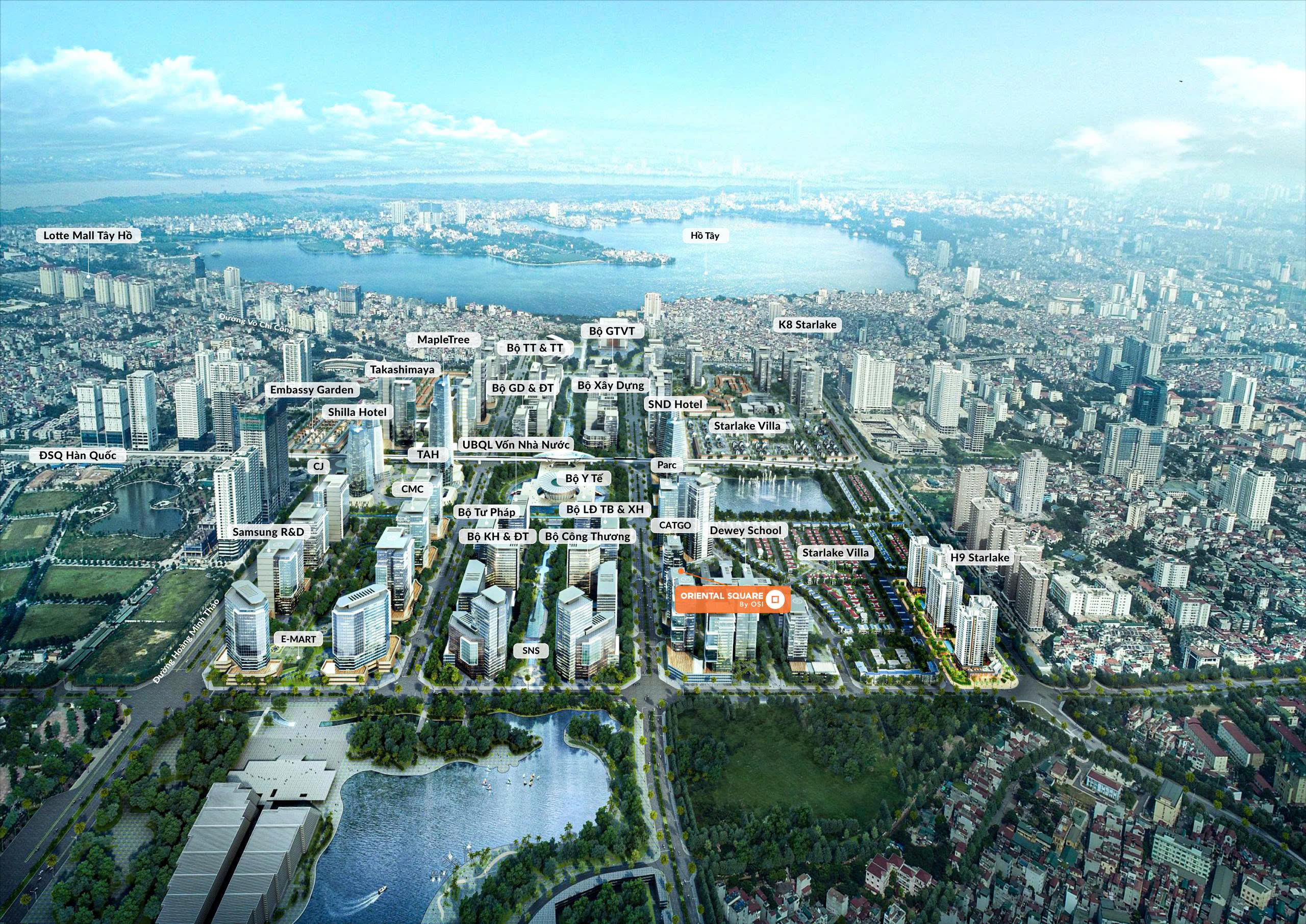 Vị trí tòa nhà Oriental Square tại ô đất H2CC1 khu trung tâm khu đô thị Tây Hồ Tây, phường Xuân Tảo, quận Bắc Từ Liêm, thành phố Hà Nội